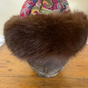 Do Kham Phelgye designer Tibetan Mongolian Fox Fur and Silk embroidered Hat